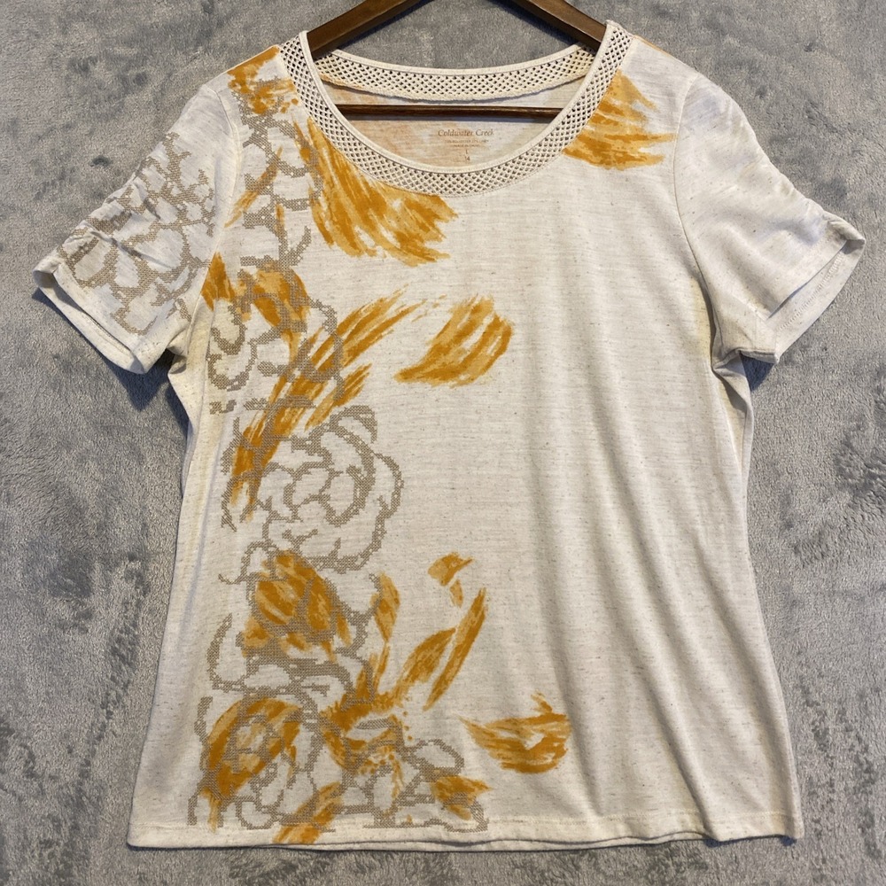 Coldwater Creek Cream and Orange Floral Blouse